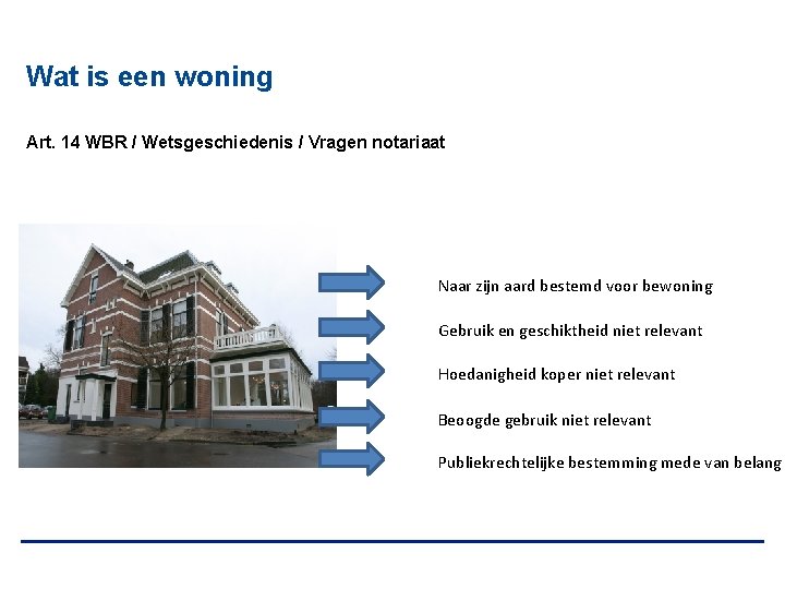 Wat is een woning Art. 14 WBR / Wetsgeschiedenis / Vragen notariaat Naar zijn