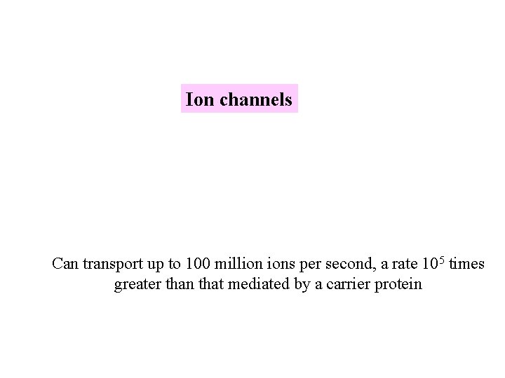 Ion channels Can transport up to 100 million ions per second, a rate 105 Ion channels Can transport up to 100 million ions per second, a rate 105