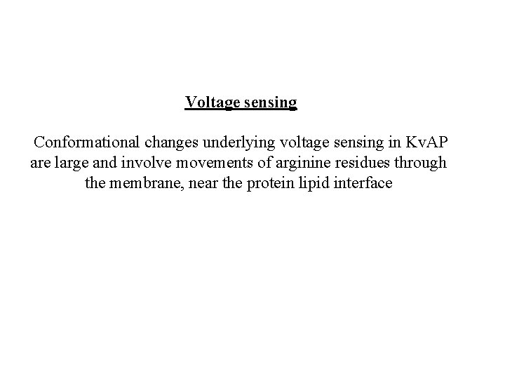 Voltage sensing Conformational changes underlying voltage sensing in Kv. AP are large and involve Voltage sensing Conformational changes underlying voltage sensing in Kv. AP are large and involve