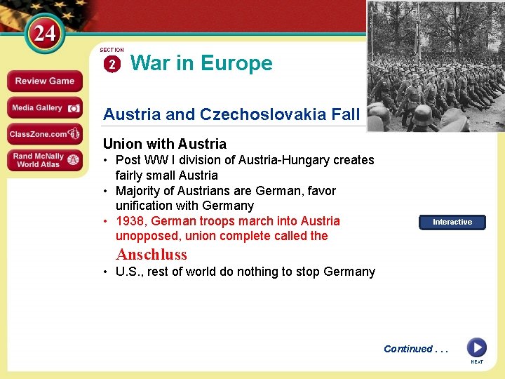 SECTION 2 War in Europe Austria and Czechoslovakia Fall Union with Austria • Post