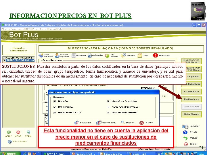 INFORMACIÓN PRECIOS EN BOT PLUS SUSTITUCIONES. Muestra sustitutos a partir de los datos codificados