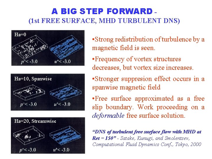 A BIG STEP FORWARD (1 st FREE SURFACE, MHD TURBULENT DNS) Ha=0 • Strong