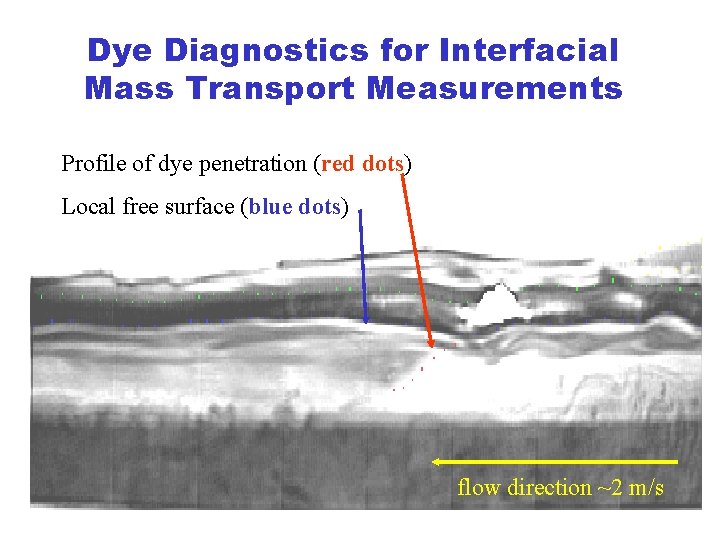 Dye Diagnostics for Interfacial Mass Transport Measurements Profile of dye penetration (red dots) Local