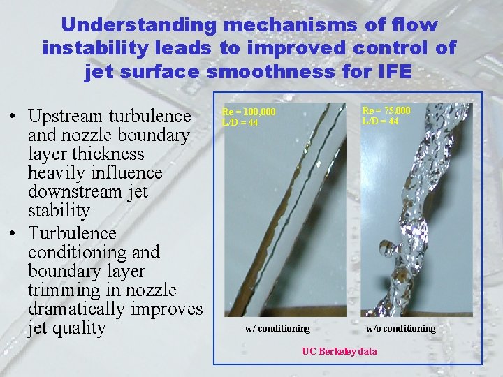Understanding mechanisms of flow instability leads to improved control of jet surface smoothness for