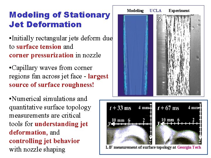 Modeling of Stationary Jet Deformation Modeling UCLA Experiment • Initially rectangular jets deform due