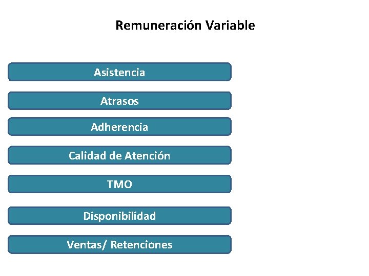 Remuneración Variable Asistencia Atrasos Adherencia Calidad de Atención TMO Disponibilidad Ventas/ Retenciones 