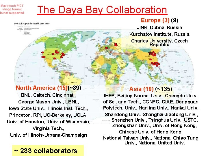 The Daya Bay Collaboration Europe (3) (9) JINR, Dubna, Russia Kurchatov Institute, Russia Charles