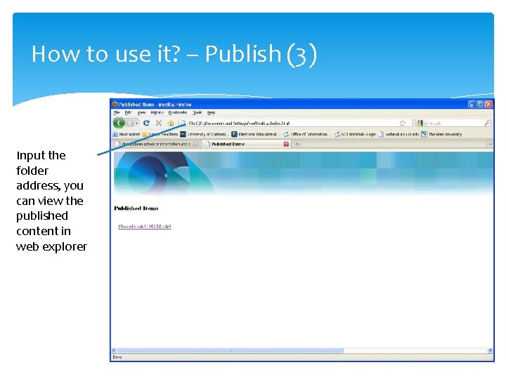 How to use it? – Publish (3) Input the folder address, you can view