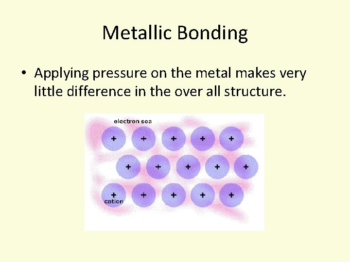Metallic Bonding • Applying pressure on the metal makes very little difference in the