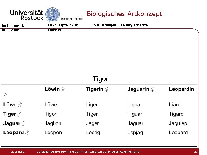 Biologisches Artkonzept Einführung & Erinnerung Artkonzepte in der Biologie Verwirrungen Lösungsansätze Tigon 01. 11.