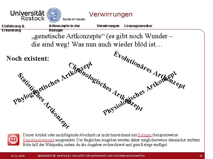 Verwirrungen Artkonzepte in der Biologie Einführung & Erinnerung Verwirrungen Lösungsansätze pt ze n ko