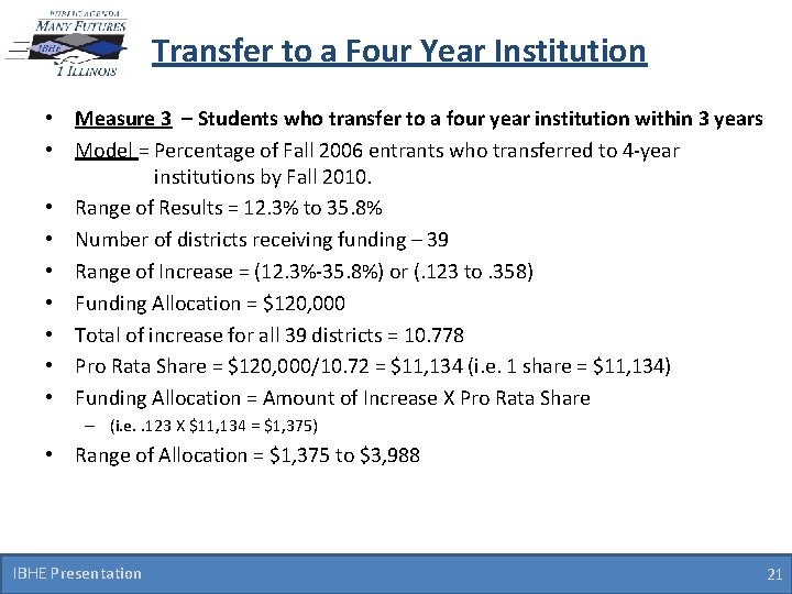 Transfer to a Four Year Institution • Measure 3 – Students who transfer to