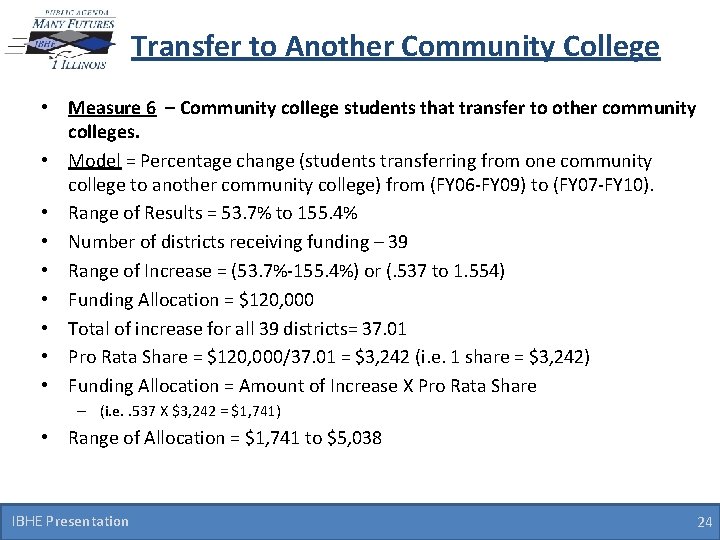 Transfer to Another Community College • Measure 6 – Community college students that transfer