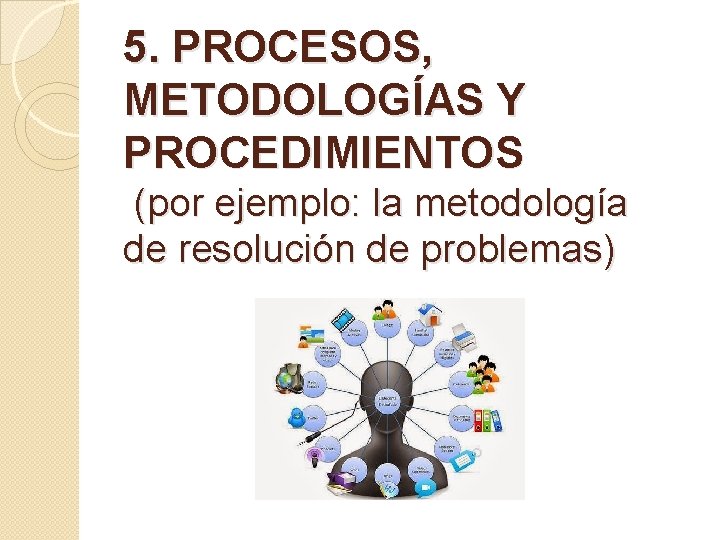 5. PROCESOS, METODOLOGÍAS Y PROCEDIMIENTOS (por ejemplo: la metodología de resolución de problemas) 