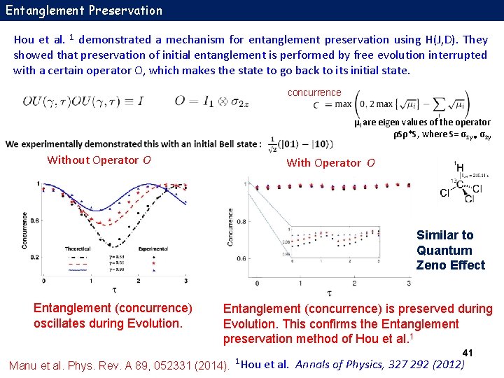 Entanglement Preservation Hou et al. 1 demonstrated a mechanism for entanglement preservation using H(J,