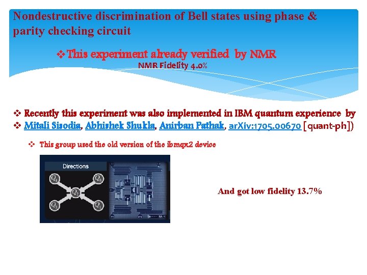 Nondestructive discrimination of Bell states using phase & parity checking circuit v. This experiment
