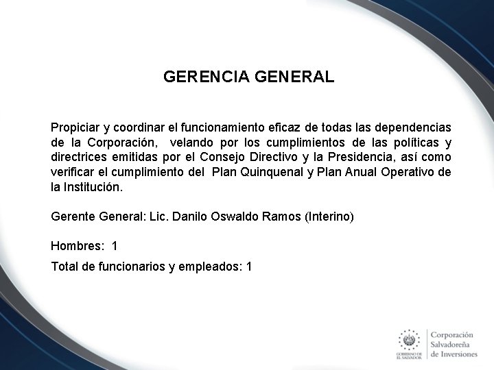 GERENCIA GENERAL Propiciar y coordinar el funcionamiento eficaz de todas las dependencias de la