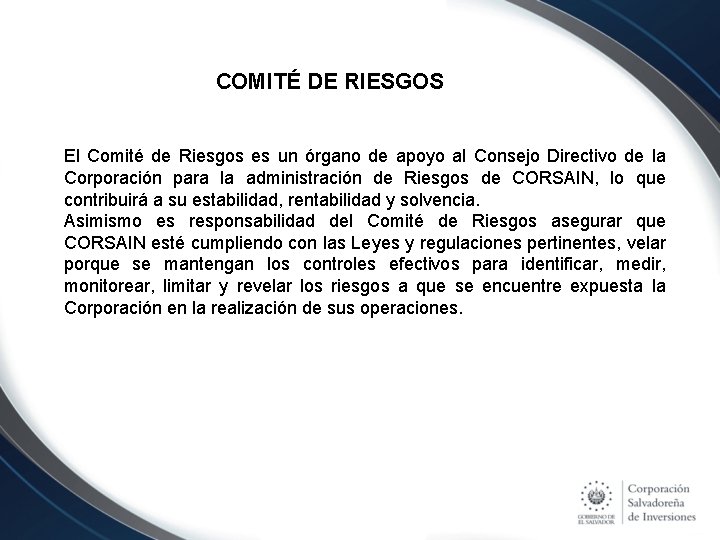 COMITÉ DE RIESGOS El Comité de Riesgos es un órgano de apoyo al Consejo