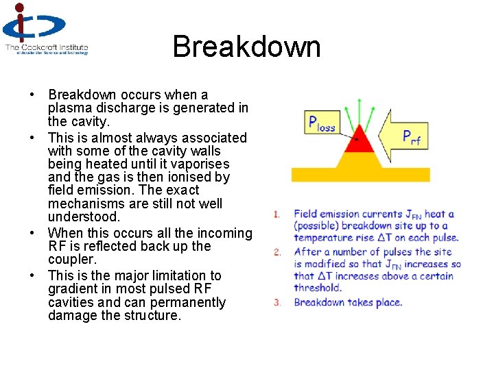 Breakdown • Breakdown occurs when a plasma discharge is generated in the cavity. •