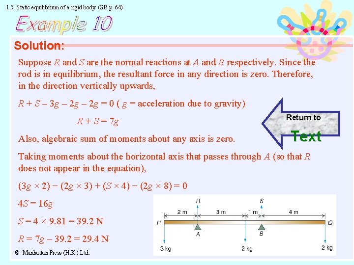 1. 5 Static equilibrium of a rigid body (SB p. 64) Solution: Suppose R