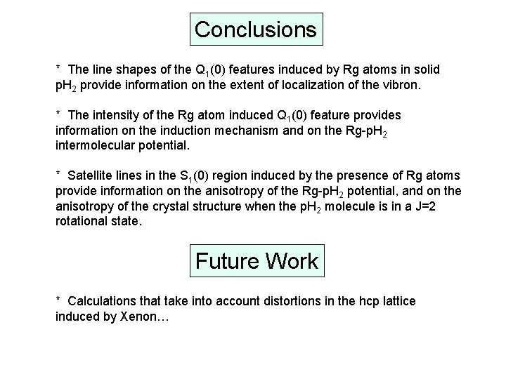 Conclusions * The line shapes of the Q 1(0) features induced by Rg atoms