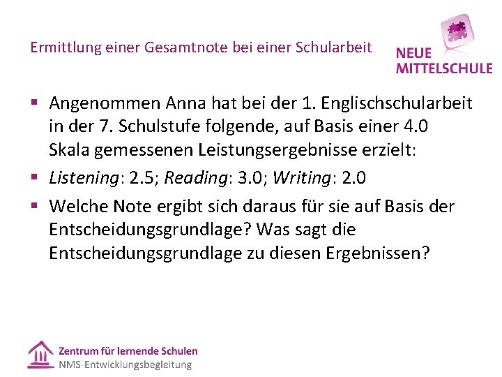 Ermittlung einer Gesamtnote bei einer Schularbeit § Angenommen Anna hat bei der 1. Englischschularbeit