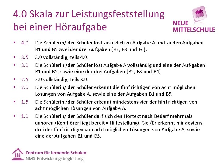 4. 0 Skala zur Leistungsfeststellung bei einer Höraufgabe § § § § 4. 0