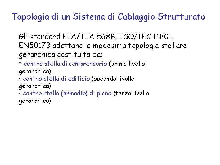 Topologia di un Sistema di Cablaggio Strutturato Gli standard EIA/TIA 568 B, ISO/IEC 11801,