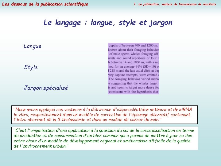 Les dessous de la publication scientifique 1. La publication, vecteur de transmission de résultats