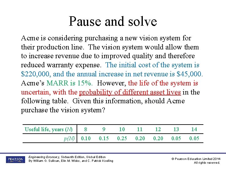 Pause and solve Acme is considering purchasing a new vision system for their production Pause and solve Acme is considering purchasing a new vision system for their production