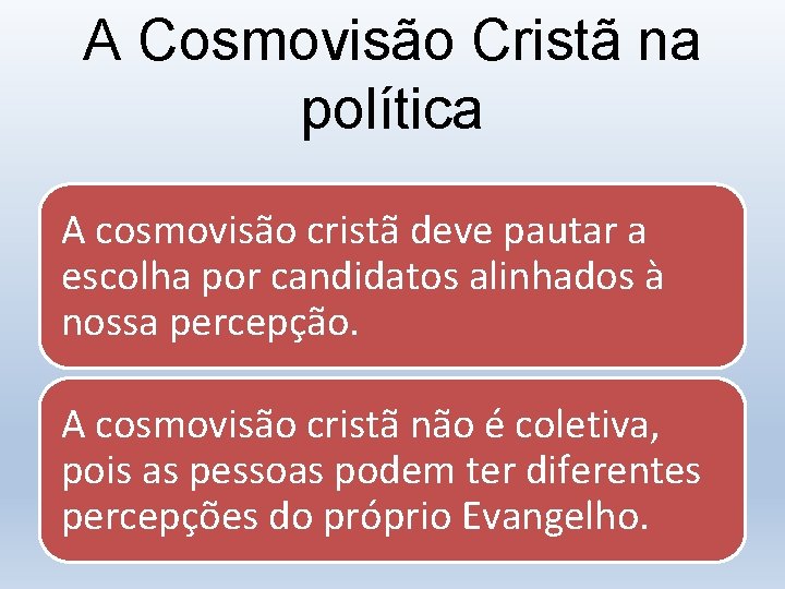 A Cosmovisão Cristã na política A cosmovisão cristã deve pautar a escolha por candidatos