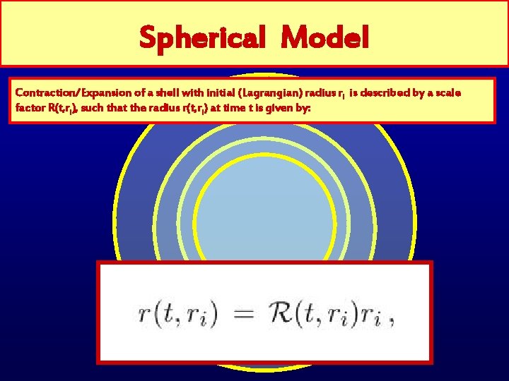 Spherical Model Contraction/Expansion of a shell with initial (Lagrangian) radius ri is described by