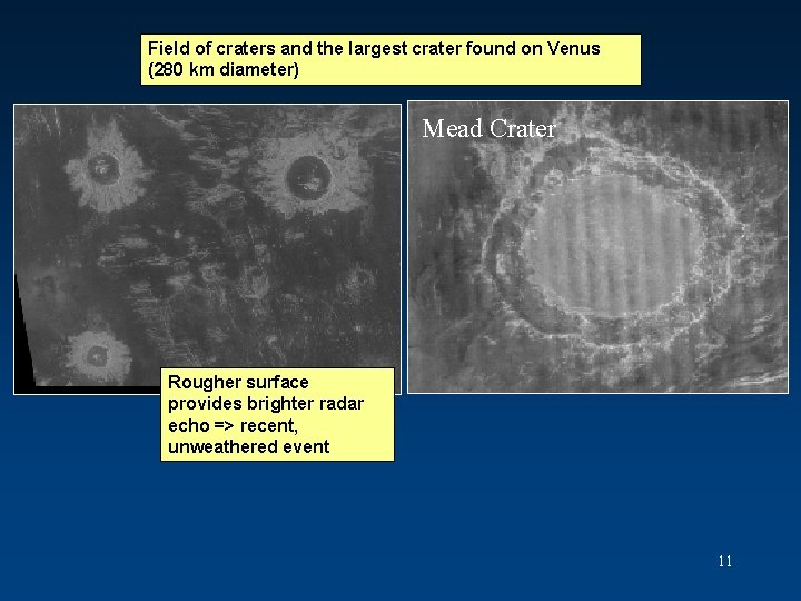 Field of craters and the largest crater found on Venus (280 km diameter) Mead