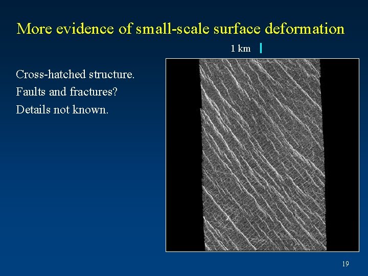 More evidence of small-scale surface deformation 1 km Cross-hatched structure. Faults and fractures? Details