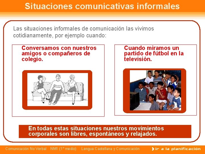 Situaciones comunicativas informales Las situaciones informales de comunicación las vivimos cotidianamente, por ejemplo cuando: