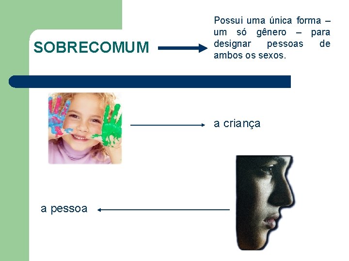 SOBRECOMUM Possui uma única forma – um só gênero – para designar pessoas de