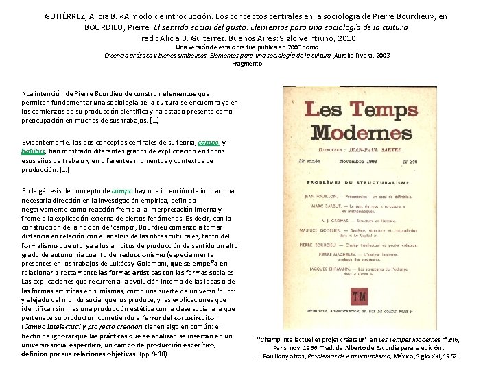 GUTIÉRREZ, Alicia B. «A modo de introducción. Los conceptos centrales en la sociología de