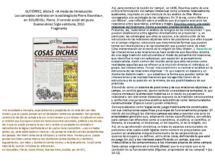 GUTIÉRREZ, Alicia B. «A modo de introducción. Los conceptos centrales en la sociología de GUTIÉRREZ, Alicia B. «A modo de introducción. Los conceptos centrales en la sociología de