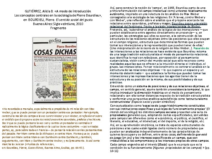 GUTIÉRREZ, Alicia B. «A modo de introducción. Los conceptos centrales en la sociología de