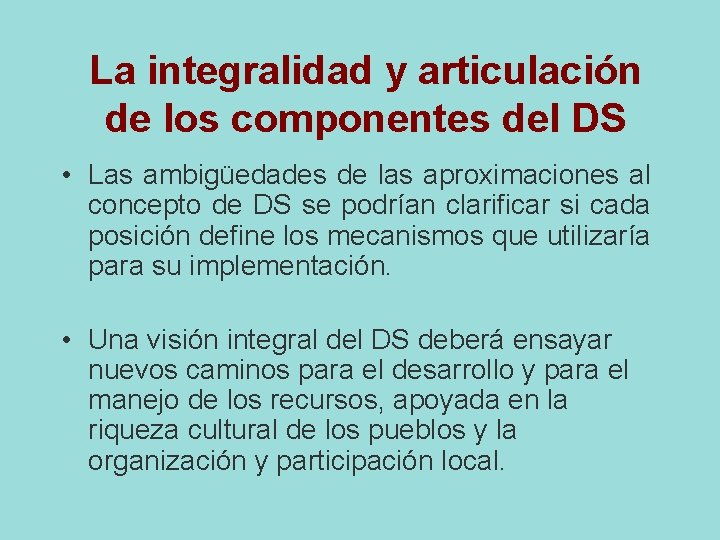 La integralidad y articulación de los componentes del DS • Las ambigüedades de las