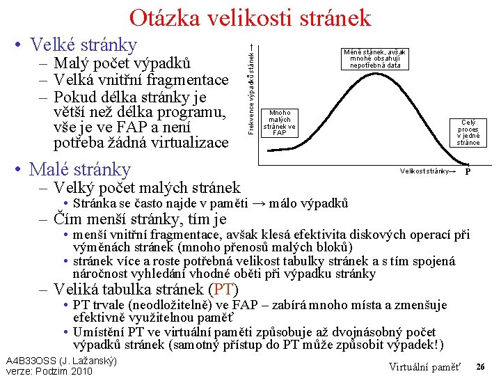  • Velké stránky – Malý počet výpadků – Velká vnitřní fragmentace – Pokud