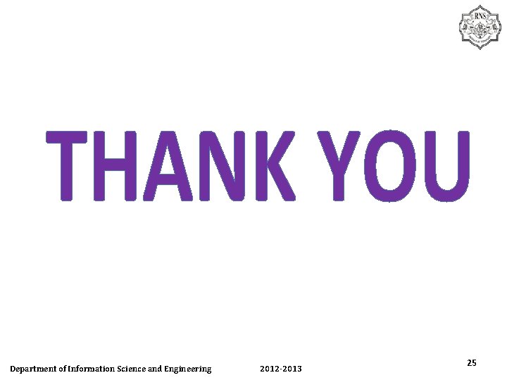 Department of Information Science and Engineering 2012 -2013 25 