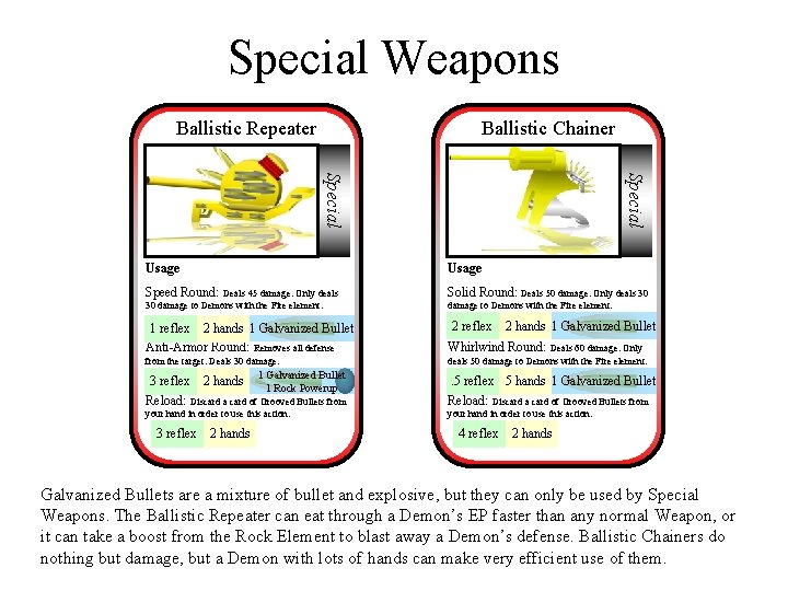 Special Weapons Ballistic Repeater Ballistic Chainer Special Usage Speed Round: Deals 45 damage. Only