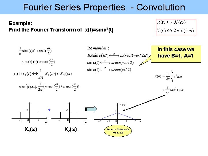 Fourier Series Properties - Convolution Example: Find the Fourier Transform of x(t)=sinc 2(t) In