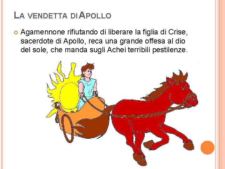 LA VENDETTA DI APOLLO Agamennone rifiutando di liberare la figlia di Crise, sacerdote di