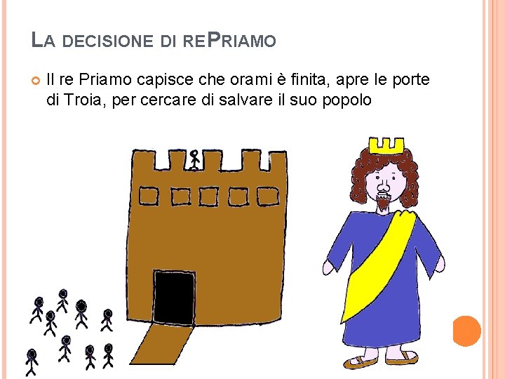 LA DECISIONE DI RE PRIAMO Il re Priamo capisce che orami è finita, apre