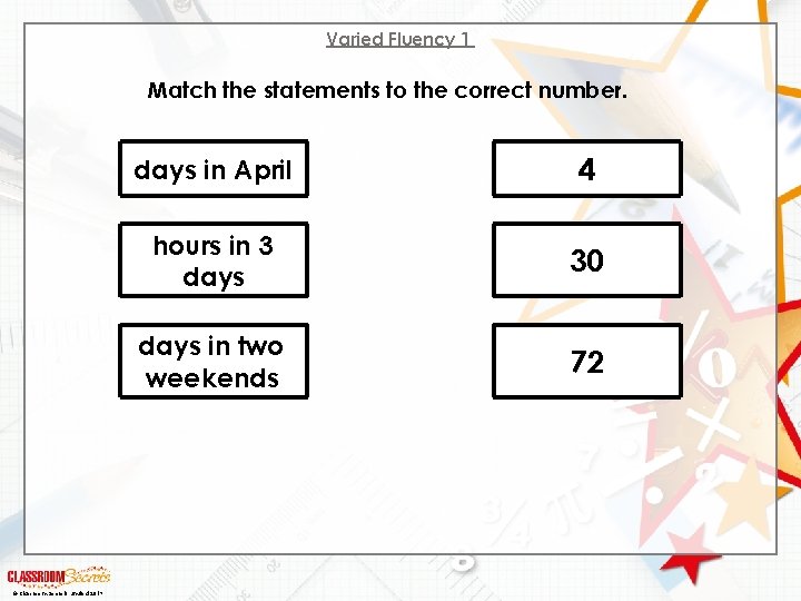 Varied Fluency 1 Match the statements to the correct number. © Classroom Secrets Limited