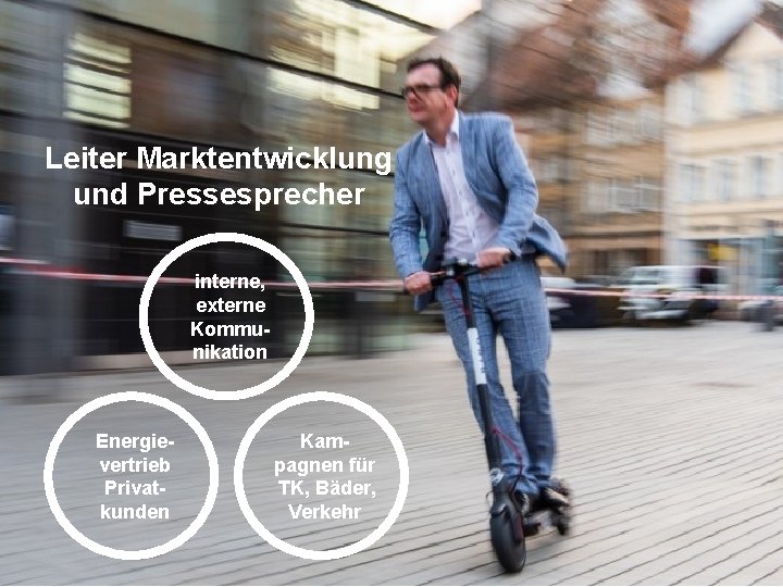 Leiter Marktentwicklung und Pressesprecher interne, externe Kommunikation Energievertrieb Privatkunden Neuorganisation Abteilung M Kampagnen für