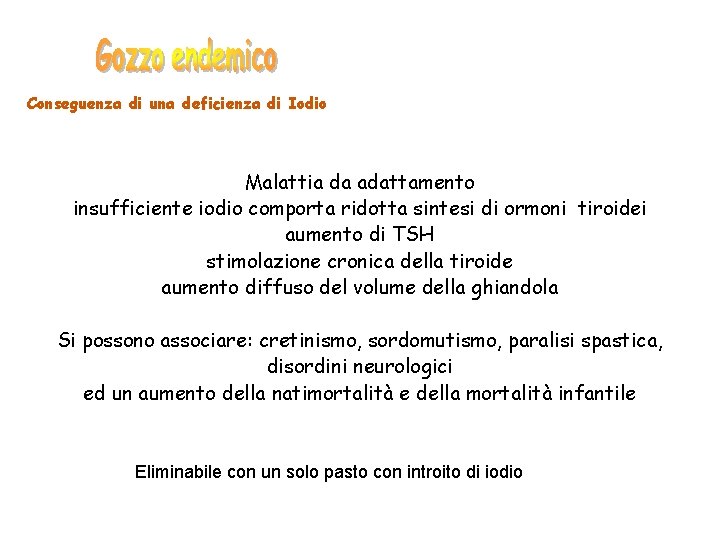 Conseguenza di una deficienza di Iodio Malattia da adattamento insufficiente iodio comporta ridotta sintesi