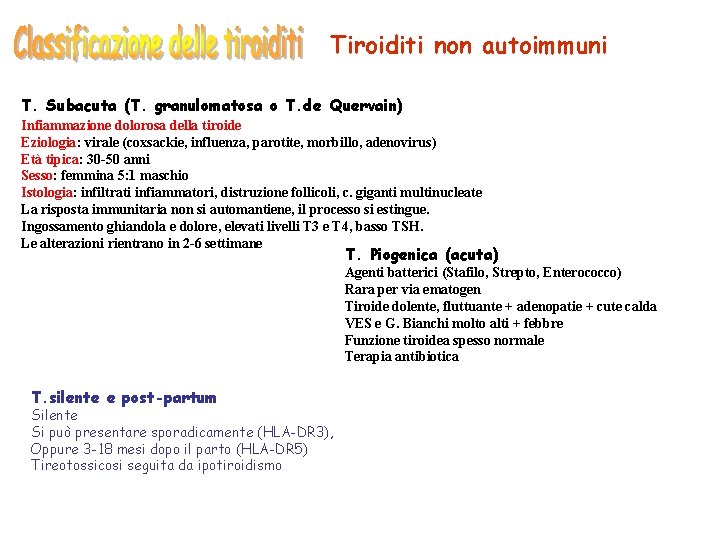 Tiroiditi non autoimmuni T. Subacuta (T. granulomatosa o T. de Quervain) Infiammazione dolorosa della